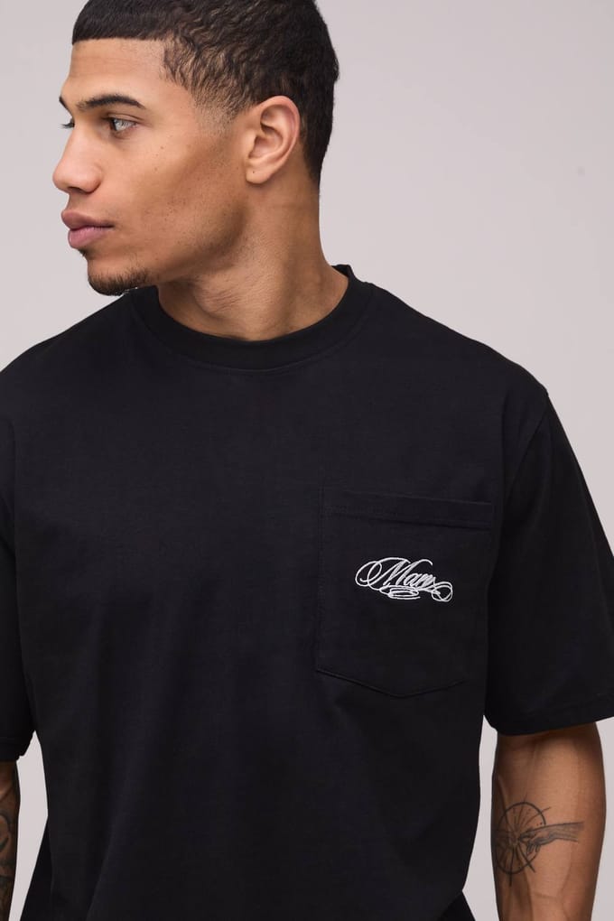 Relaxed Fit T-shirt Met Borstzak | Black | Size Medium