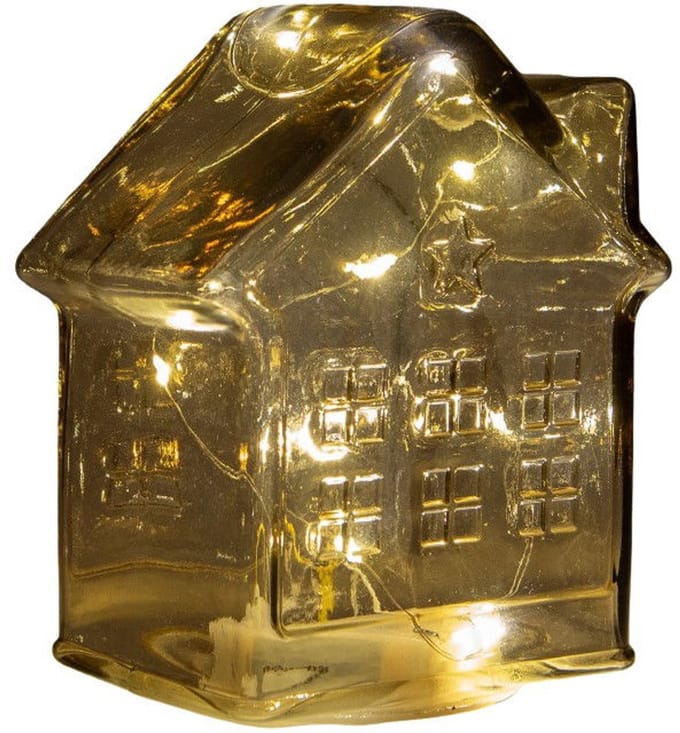 LED Huisje glas amber H14cm