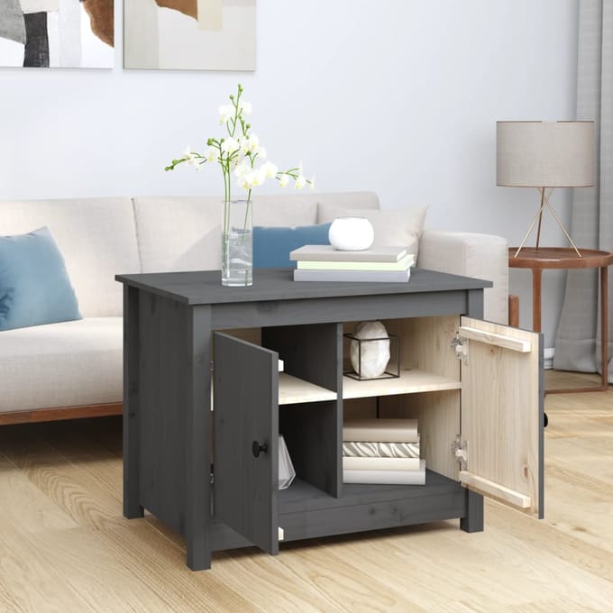 vidaXL - Salontafel - 71x49x55 - cm - massief - grenenhout - grijs