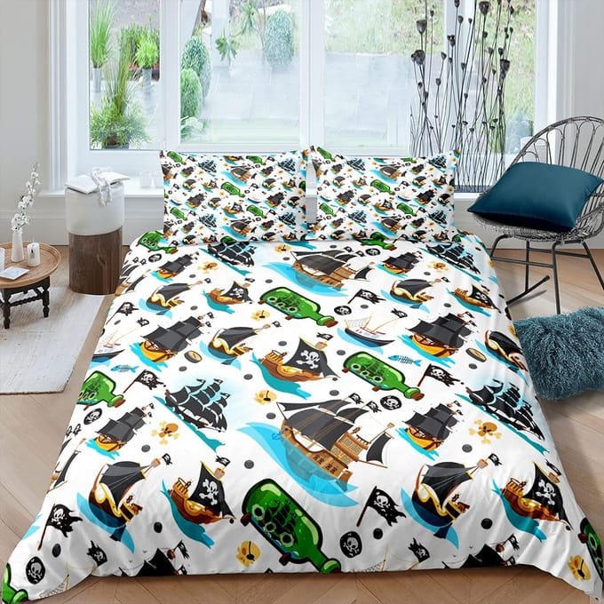Nautisch Zeilboot King Queen Dekbedovertrek Kust Zeilboot Beddengoed Set Zeeavontuur Dekbedovertrek Polyester Dekbedovertrek 70x133cm 2pcs