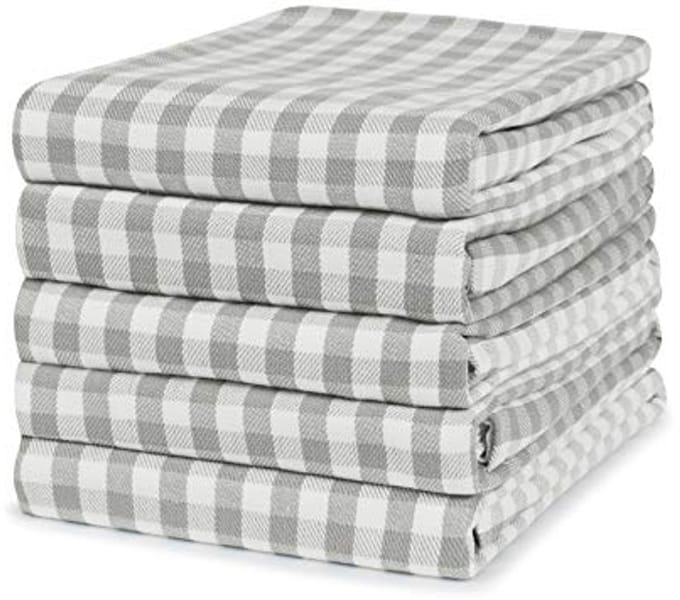 Stevige Geruite Theedoeken Set van 5 | 50 x 70 cm | Grijs Ruit | Absorberende Keukendoeken