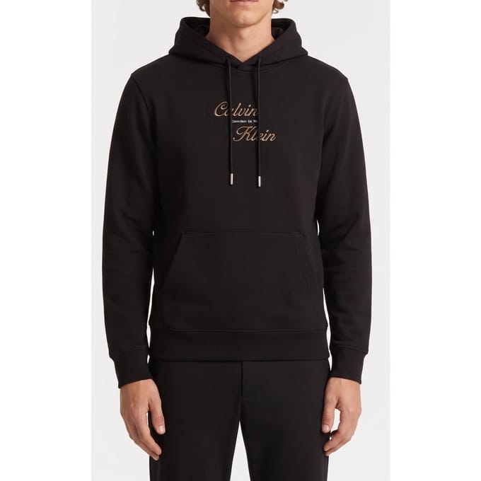 Calvin Klein Long Sleeve Classic 350gsm Terry Script Black Maat: M | Hoodies Outlet | Heren | Zwart