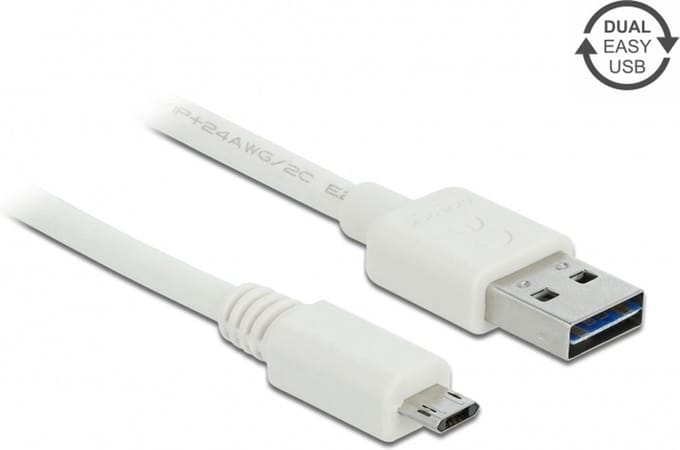 Easy-Micro USB naar Easy-USB-A kabel - USB2.0 - tot 2A / wit - 2 meter