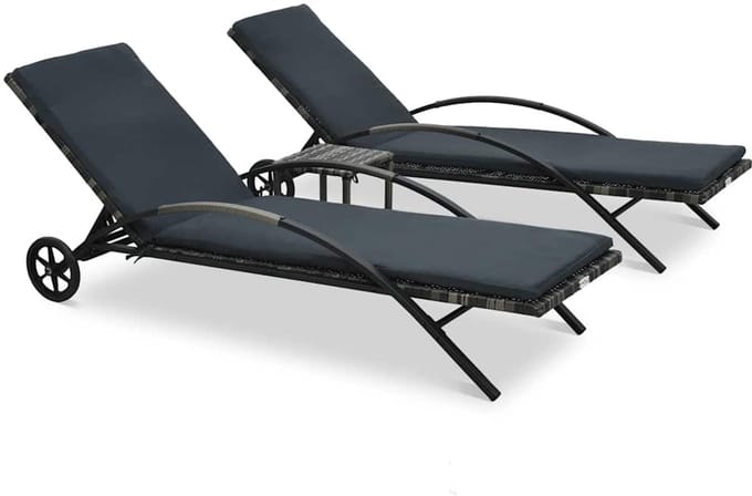 vidaXL Ligbedden met tafel poly rattan antraciet