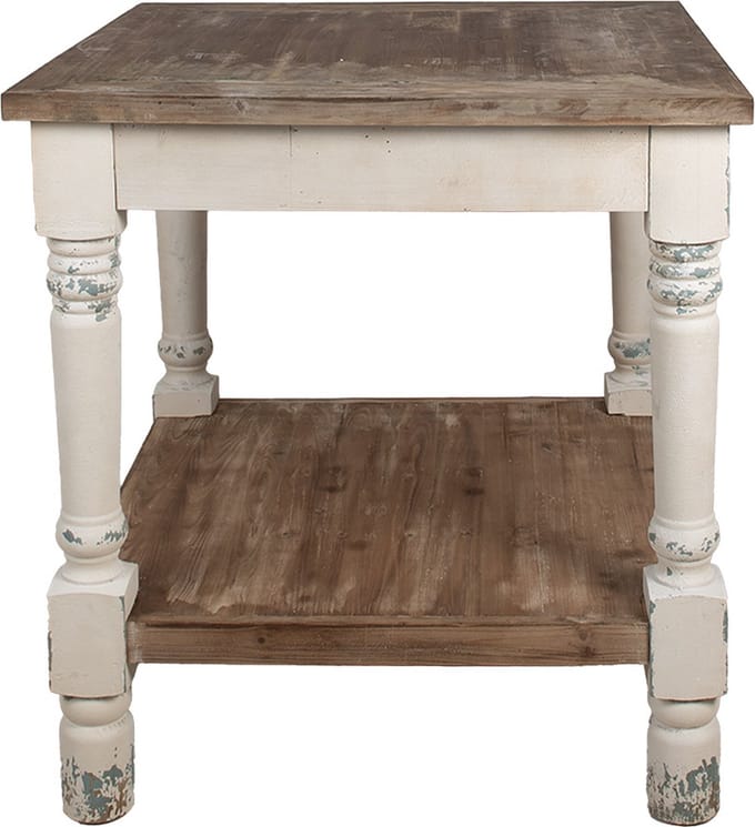 Clayre & Eef Bijzettafel 80x80x85 cm Wit Bruin Hout