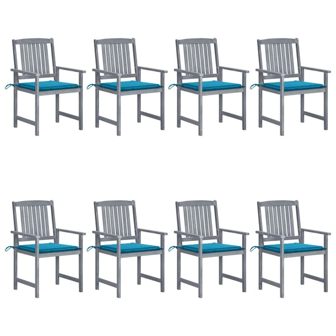 vidaXL - Tuinstoelen - 8 - st - met - kussens - massief - acaciahout - grijs