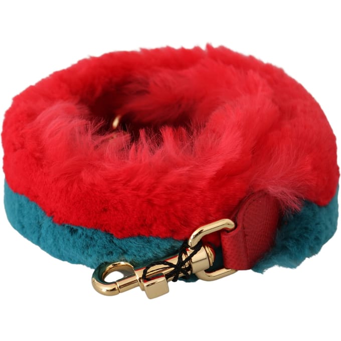 Dolce & Gabbana Red Blue Rabbit Fur Leather Shoulder Damesriem