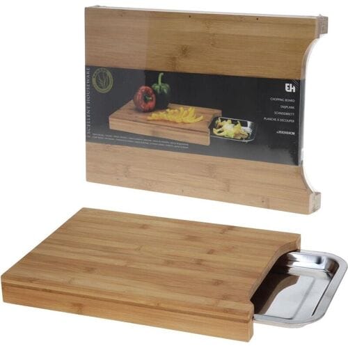 Excellent Houseware Bamboe Snijplank met RVS Verzameltray - 35 x 25 x 4 cm