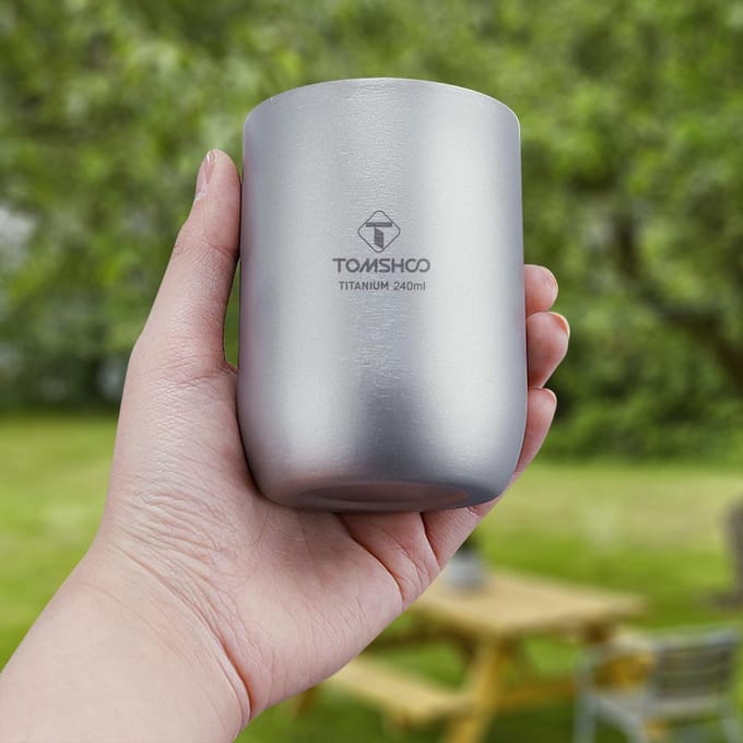 TOMSHOO Multifunctionele Titanium Campingbekers Dubbelwandige Hittebestendige Mini Thee Drinkbeker 120ml gray