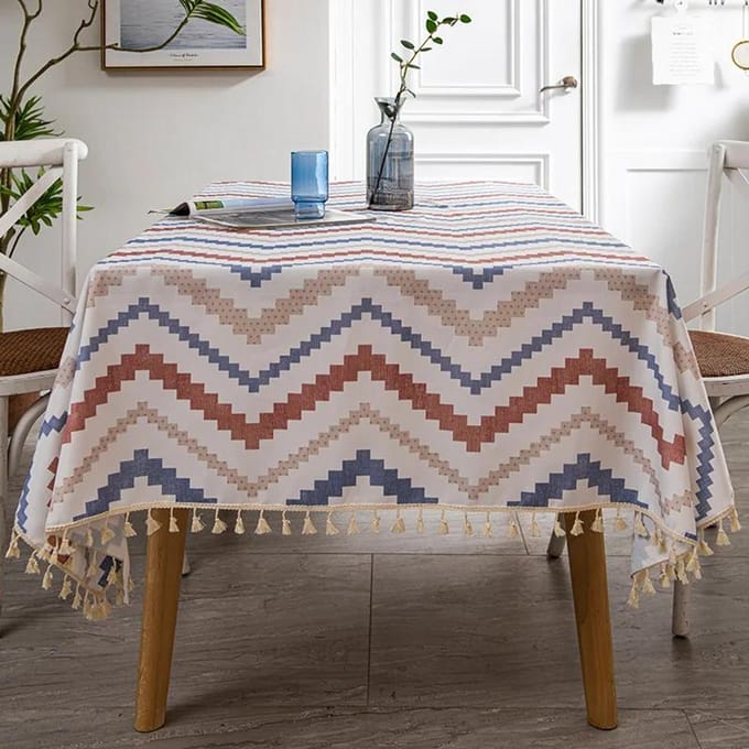 Geometrische lijnen waterdichte streep Tafelkleed OiFabric Bureau Tafelkleed Mat Huisdecoratie Modern franje Tafellaken Woonkamer rectangle90x90cm white