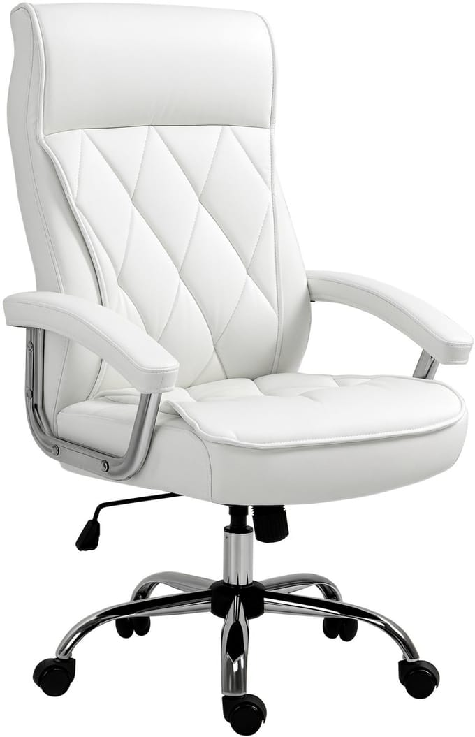 HOMCOM Bureaustoel kantoorstoel met kantelfunctie modern ruitpatroon PU-leer wit 921-473