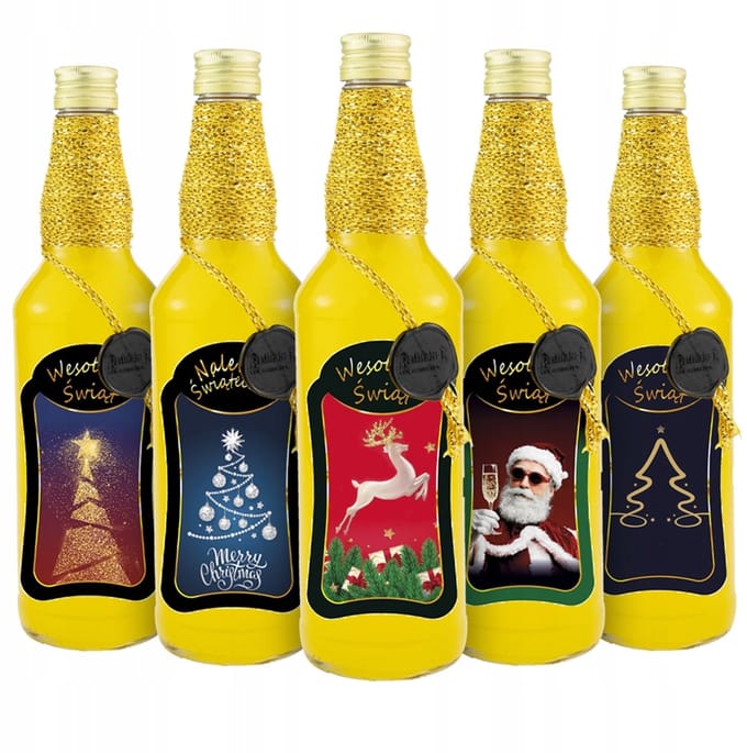 Bimberek - Decoratieve Fles - 500ml - Handmatig Versierd - Kerstdesign