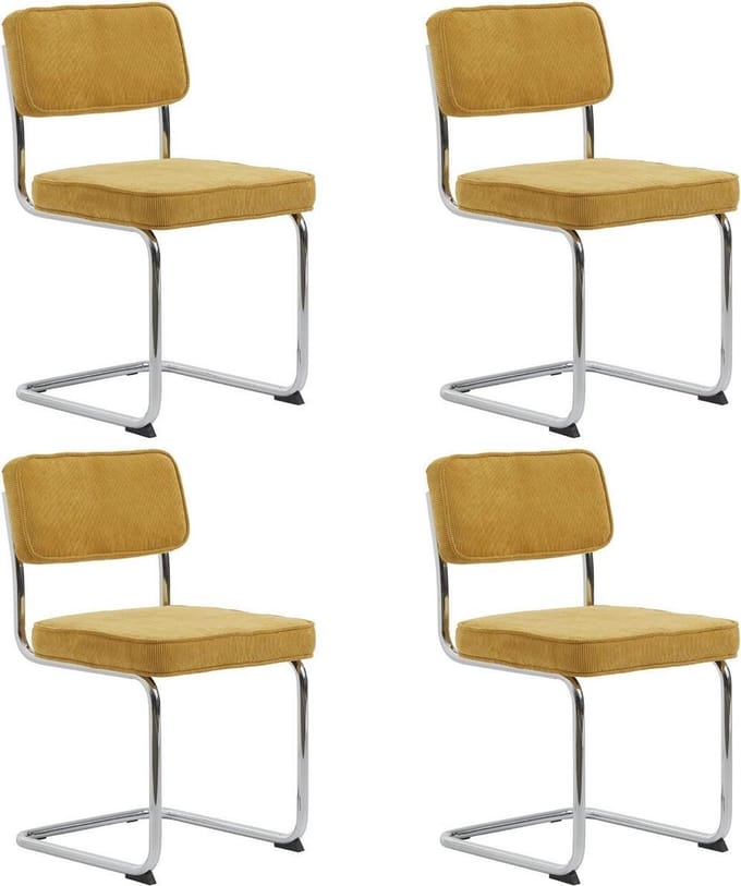 24Designs Jayson Stoel - Set Van 4 - Rib Stof Geel - Chromen Sledeframe