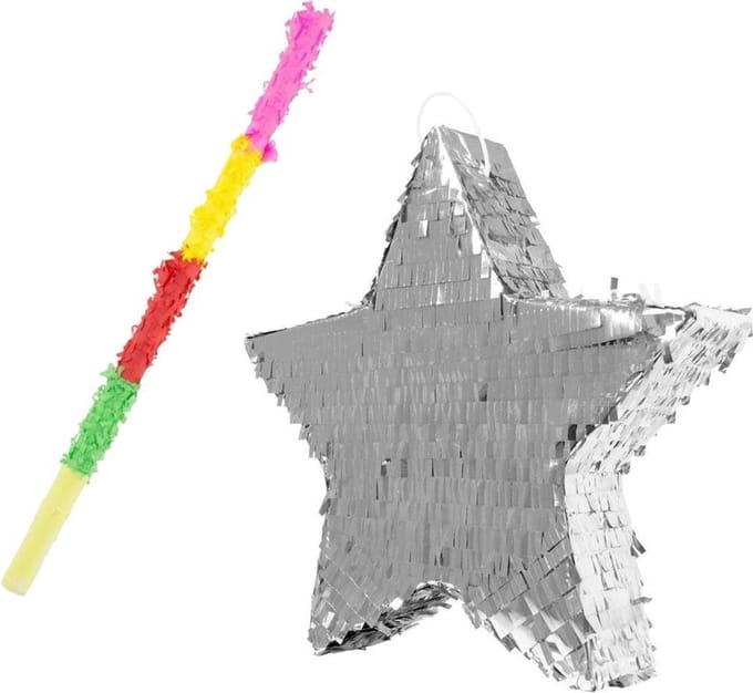 Pinata Zilver Ster 45cm + Pinata Stok