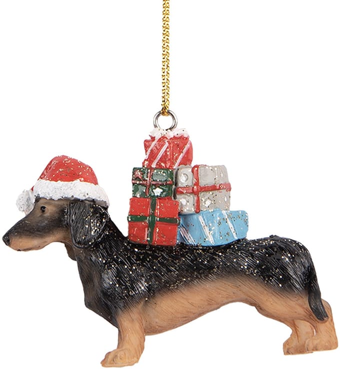 Clayre & Eef Kersthanger Hond Teckel 7x2x6 cm Bruin Kunststof