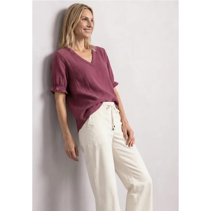 Blouse met korte mouwen, V-hals en ruches