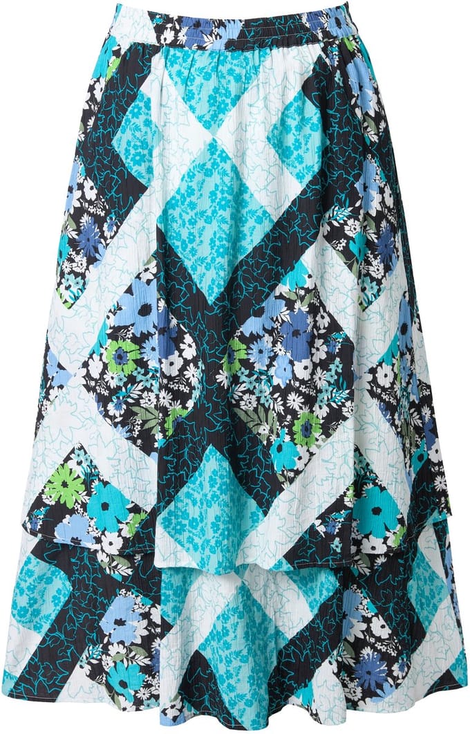 Ulla Popken - Dames - Maxi-rok dubbellaags A-lijn elastische tailleband - Blauwturkoois - Maat 46+