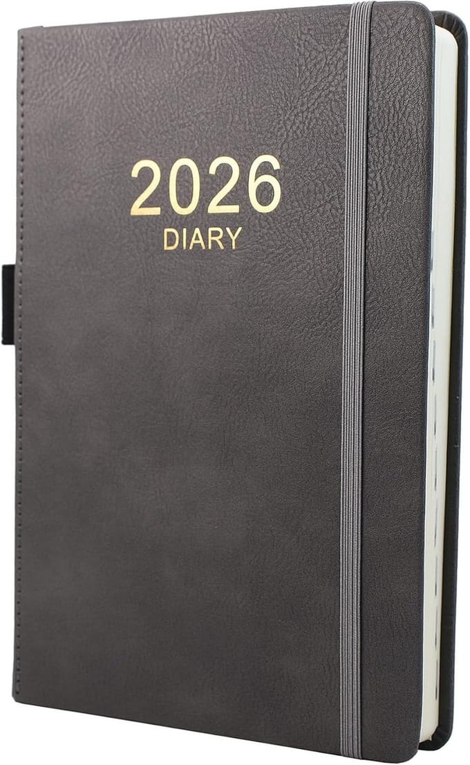 A5 Dagplanner 2026 met Dagindeling, Maandoverzicht en Tabs | Hardcover Agenda Grijs