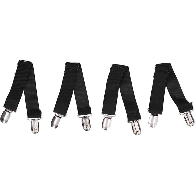 4 Pièces Attaches de Drap de Lit Réglables Bretelles Élastiques Sangles Pinces Support Noir noir