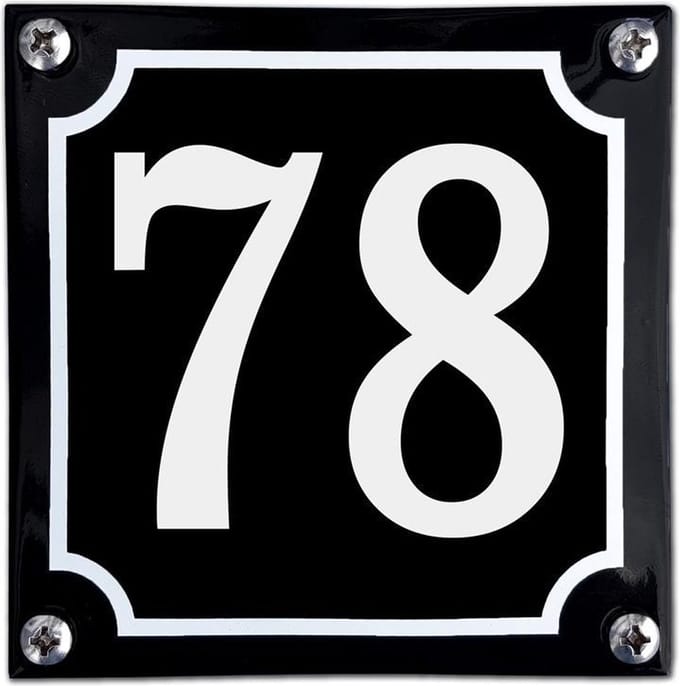 Zwart emaille huisnummer  - 78