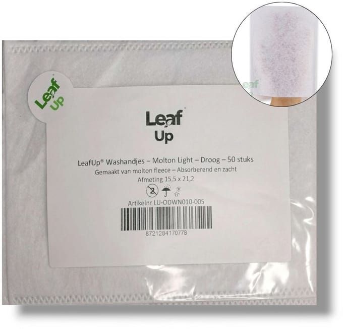 LeafUp® Wegwerp Washandjes – Molton Light – Droog – 50 stuks (B)