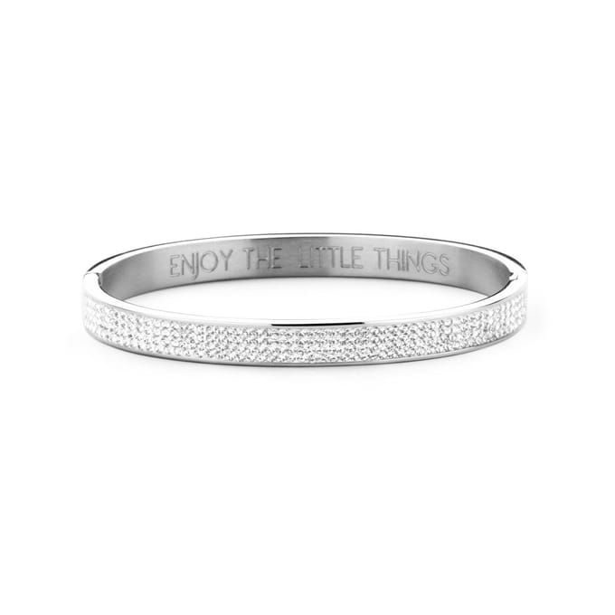 CO88 Collection Sparkle 8CB-90309 Stalen Bangle met Kristallen - One-size (58x49x8 mm) - Zilverkleurig / Wit