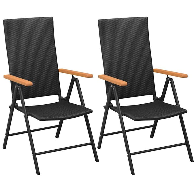 vidaXL - Stapelbare - klapstoelen - (2 - stuks) - van - zwart - polyrotan