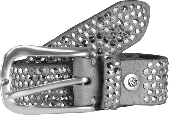 b.belt Leren riem Zoe Silver Stud Belt W100 Light Grey Lichtgrijs