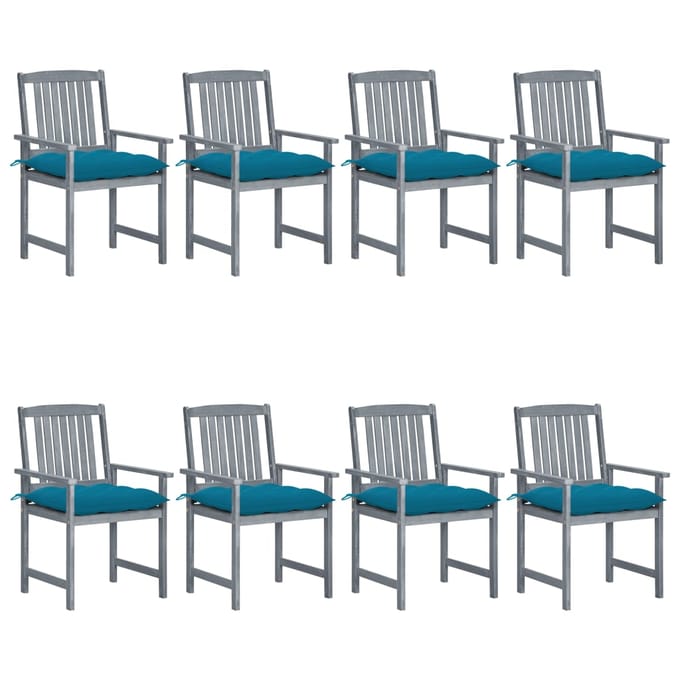 vidaXL - Tuinstoelen - 8 - st - met - kussens - massief - acaciahout - grijs