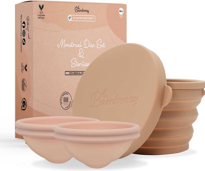 Bamboozy Menstruatie Disc Starter Set - 2 Period Discs (M+L) - Sterilizer - Opbergzakje