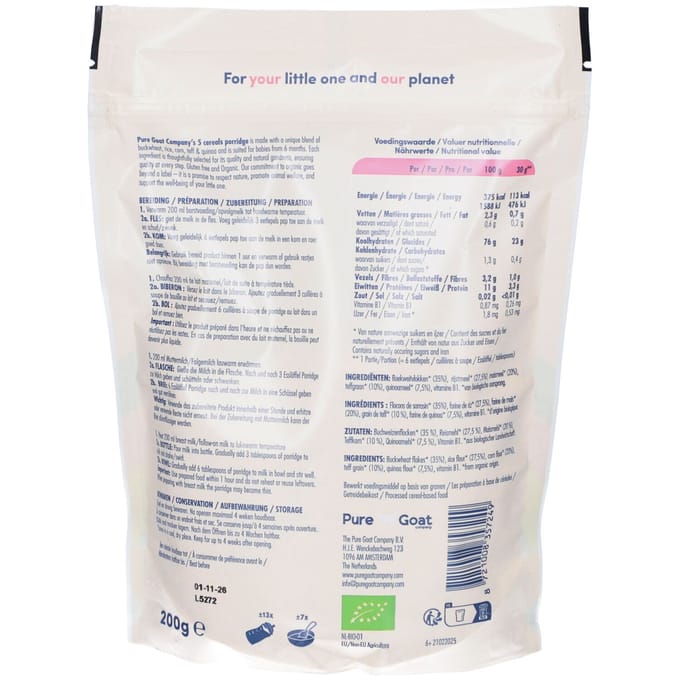 Pure Goat Company Bio Pap 5 Granen 6+M 200 Voeding