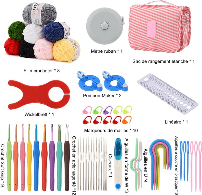 Roze Haakset 63-delig – Complete Haaknaaldenset met Accessoires en Opbergcase, DIY Set voor Beginners