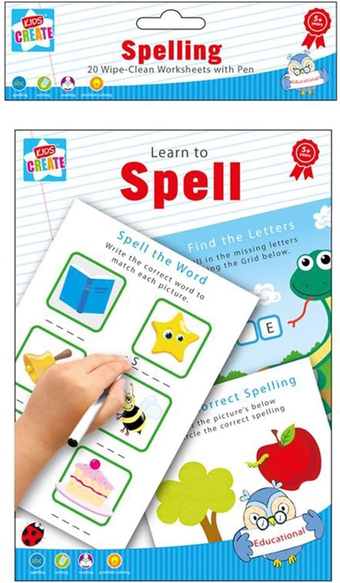 Learn To Spell - spelling schrijven & lees 20 Wipe-Clean werkbladen met pen