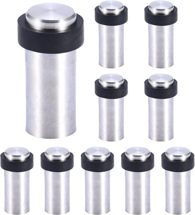 Cilindervormige Deurstopper - 10 Delige Set van Roestvrij Staal en Rubber met Schroeven