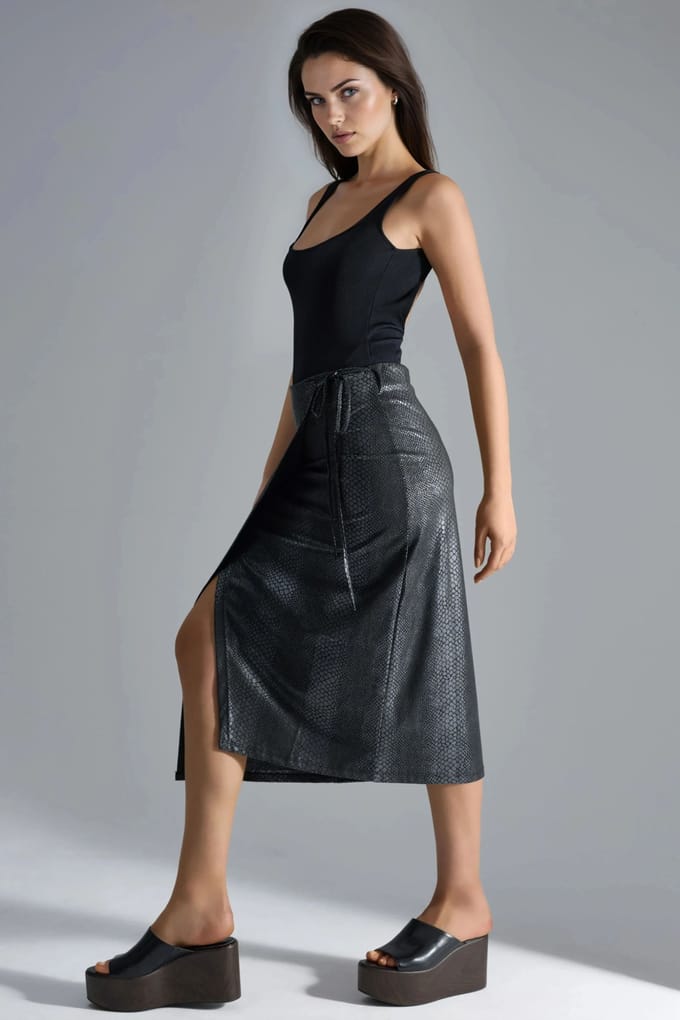 Nepleren Midi Rok met Strikdetail