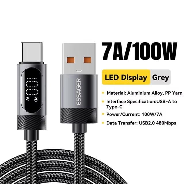Essager Digitale Display USB C Kabel Voor iPhone 17 16 15 Xiaomi Huawei 100 W PD Snel Opladen Voor Macbook iPad Type C naar C Kabel