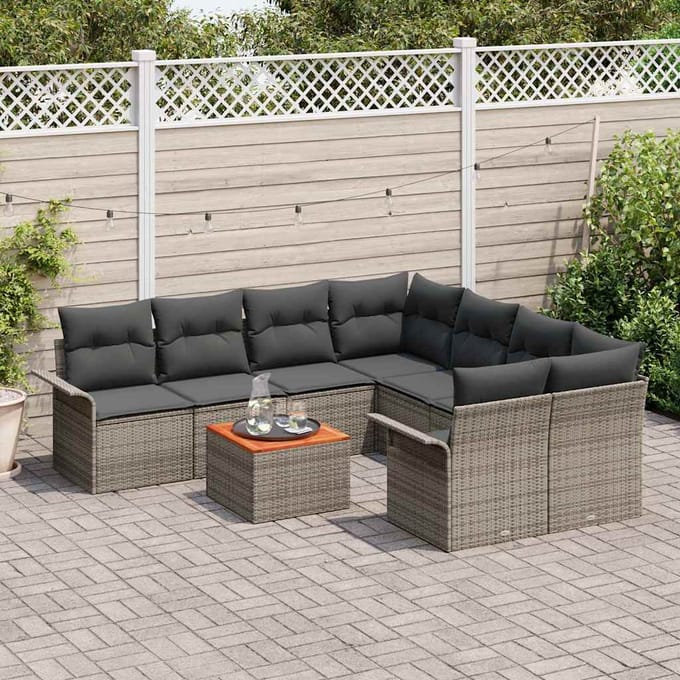 vidaXL - Tuinbank - Set - 9 - st - 8-zits - Grijs - poly - rattan