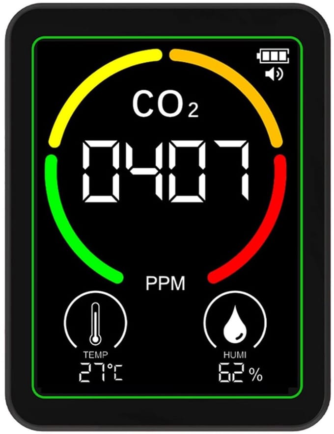 Luchtkwaliteitsmeter - CO2 Vochtigheid Sensor - Binnenklimaat Meten - 3 in 1 Detector - Draagbaar LCD Scherm - Wit