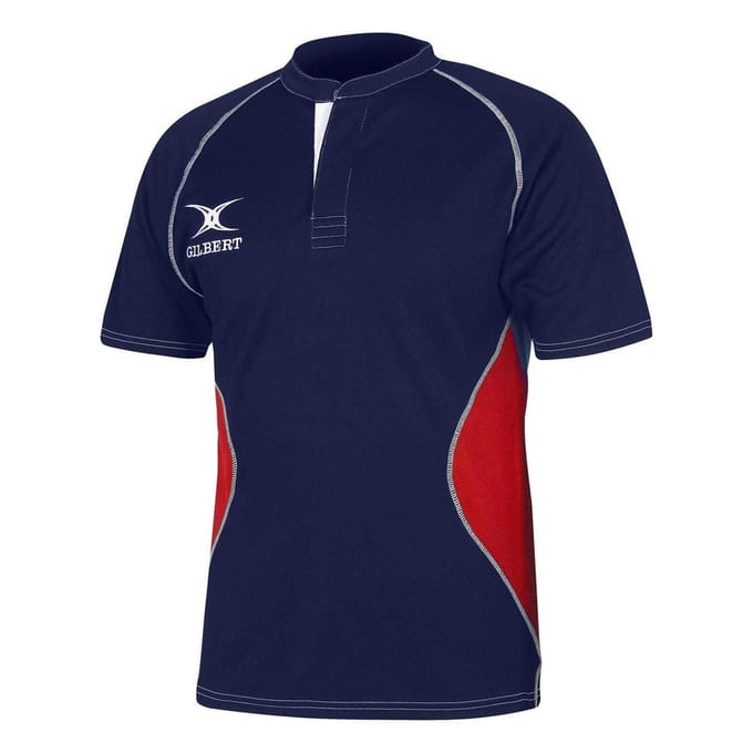 Gilbert Heren Contrast Paneel Regular Raglan Rugby Shirt (Marine, Rood)