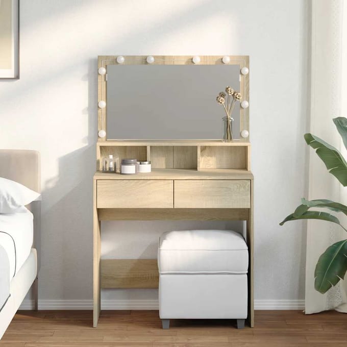 vidaXL - Kaptafel - met - LED - 80x41x134,5 - cm - sonoma - eikenkleurig