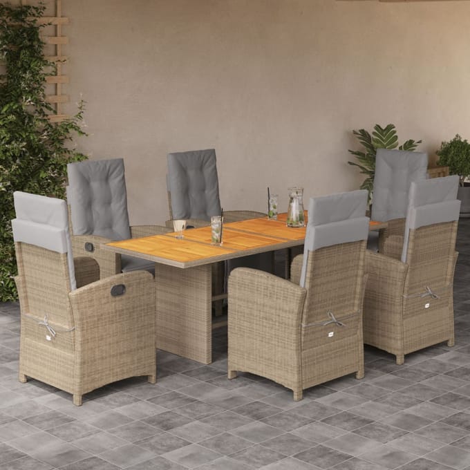 vidaXL - 7-delige - Tuinset - met - kussens - poly - rattan - beige