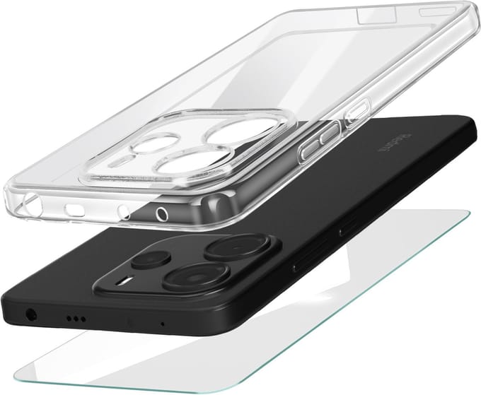 Mayaxess, Beschermingspakket voor Redmi Note 14 4G Soft Shell en gehard glas, Transparant