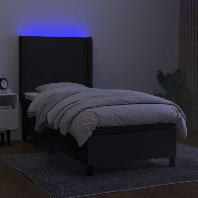 vidaXL - Boxspring - met - matras - en - LED - stof - zwart - 90x190 - cm