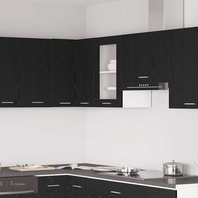vidaXL - Hangglaskast - Zwarte - Eik - 40x31x60 - cm - Engineered - Hout