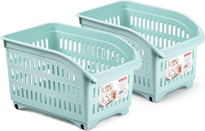 Plasticforte opberg Trolley Container - 2x - mintgroen - L30 x B18 x H19 cm - kunststof