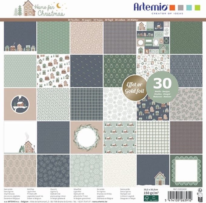 Artemio scrappapier 30 vellen foil Home for Xmas 30,5x30,5 cm