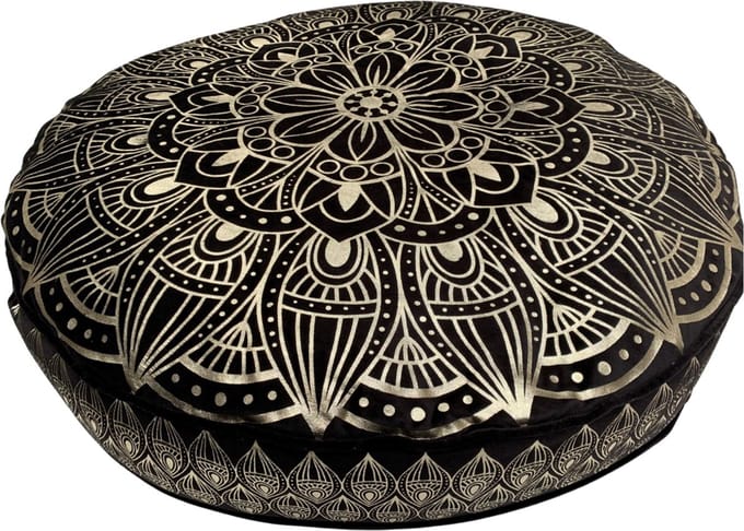 Rocaflor Zitkussen fluweel rond zwart goud mandala print 70 cm