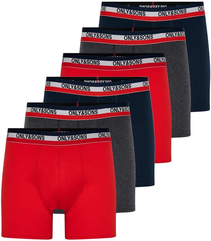 Only & Sons Heren lang short / pant 6 pack ONSFITZ SOLID BOXER