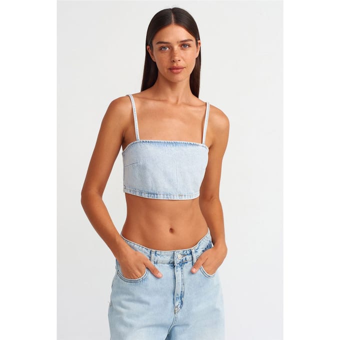 Dames Strapless Cropped Denim Top