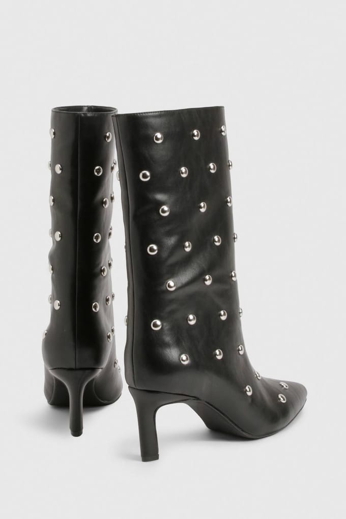 boohoo Dames Gespikkelde Mid Column Stiletto laarzen | Black | Maat: 4